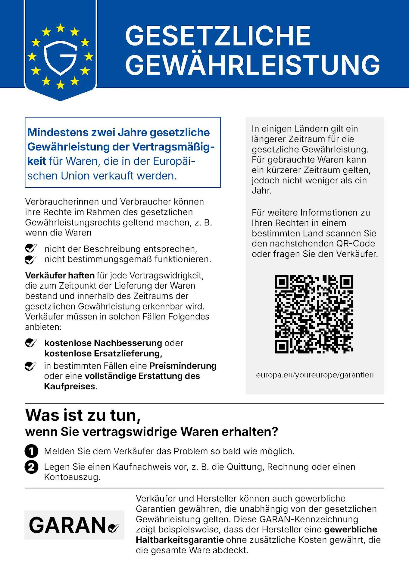 EU-Hinweis zu gesetzlichen Gewährleistungsrechten